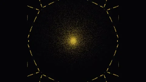 Golden particles bloom with symmetrical patterns during abstract digital an.. Video stock 342522432