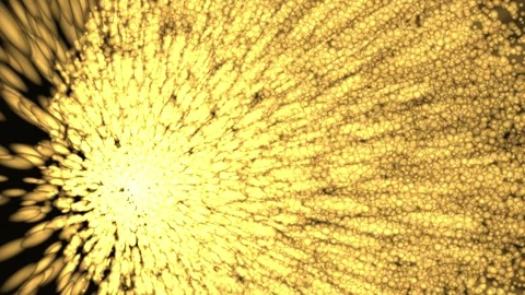 Golden particles exploding outward in a dark void with cinematic motion and.. Video stock 342522437