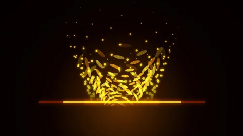 Golden Particles Exploding Upwards from Glowing Line on Dark Background Stockbeeldmateriaal 346660898