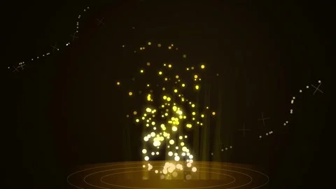 Golden Particles Exploding Upwards with Light Rays and Circular Base Stockbeeldmateriaal 346661585