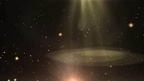 Golden particles floating in dark space with glowing light beams and shimmering Stock Footage 345332363