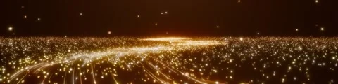 Golden particles flow through, with the background playing in a loop. Video stock 345454507