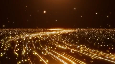 Golden particles flow through, with the background playing in a loop. Video stock 345454752