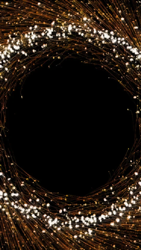 Golden particles forming a distorted circle frame Stock Footage 321679524