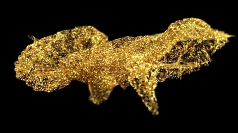 Golden particles mesh abstract form flowing cinematic motion digital art loop Stock Footage 327596638