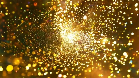 Golden particles moving in slow motion on black background Video stock 285779370