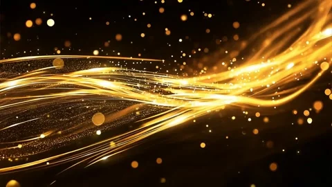 Golden particles moving in slow motion on black background Video stock 285779528