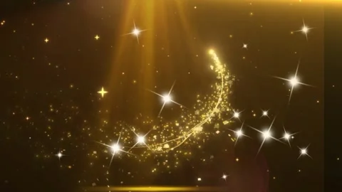 Golden particles swirling in glowing light beams creating magical festive Stock-Footage 346121023