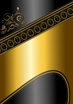 Golden pattern and border with crosses on black glossy background Illustrazione stock
