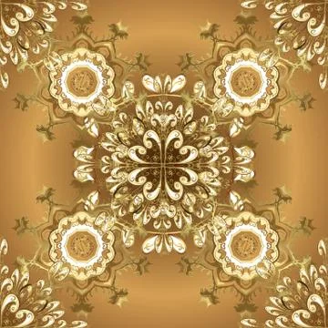 Golden pattern on a beige and brown colors with golden elements. Ornate decorati Stock Illustration