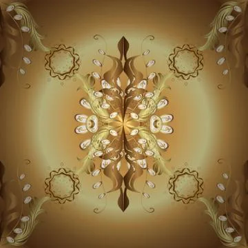 Golden pattern on beige and brown colors with golden elements. Vector traditiona Stock Illustration