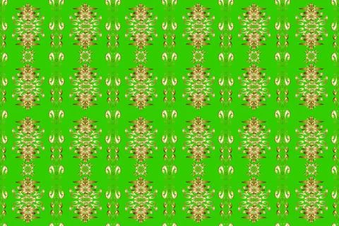 Golden pattern on beige, brown and green colors with golden elements. Seamless c Stock Illustration