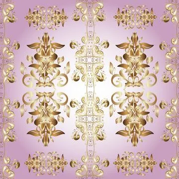 Golden pattern on beige, brown and neutral colors with golden elements. Floral t Stock Illustration