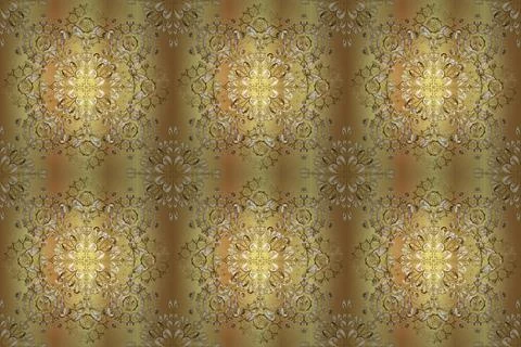 Golden pattern on beige, brown and yellow colors with golden elements. Seamless Illustrazione stock