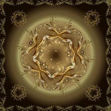 Golden pattern on beige, neutral and brown colors with golden elements. Vector t Illustrazione stock