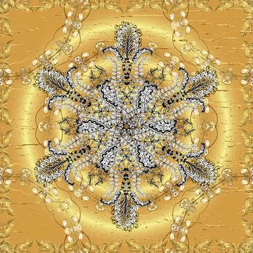 Golden pattern on beige, white and yellow colors with golden elements. Vector tr Illustrazione stock