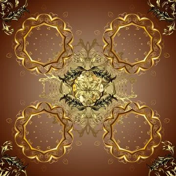 Golden pattern on beige, yellow and brown colors with golden elements. Vector or Stock Illustration