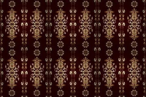 Golden pattern on beige, yellow and brown colors with golden elements. Seamless Illustrazione stock