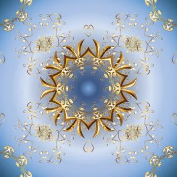 Golden pattern on blue and neutral colors with golden elements. Damask pattern b Stock Illustration