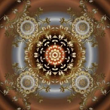 Golden pattern on brown and beige colors with golden elements. Vector traditiona Illustrazione stock