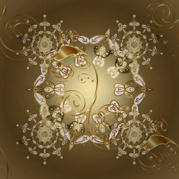 Golden pattern on brown and beige colors with golden elements. Traditional class Illustrazione stock
