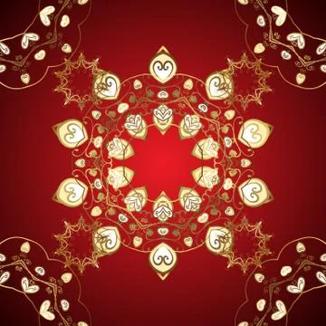 Golden pattern on brown and red colors with golden elements. Golden pattern. Vec 스톡 일러스트