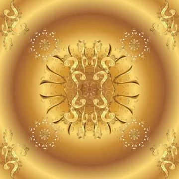 Golden pattern on brown and yellow colors with golden elements. Traditional orie Stockillustratie