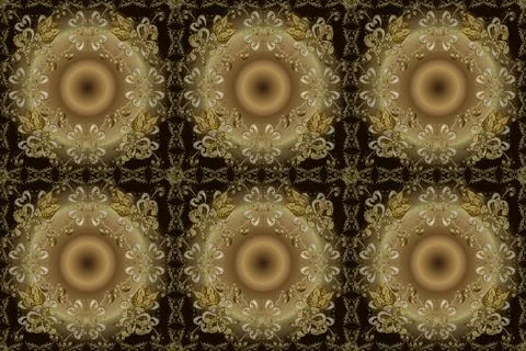 Golden pattern on brown, neutral and beige colors with golden elements. Ornate r Stock Illustration