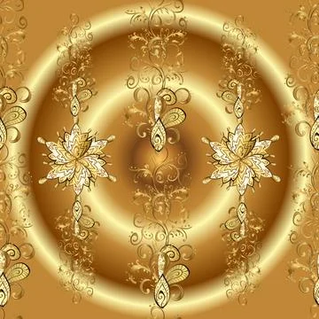 Golden pattern on a brown, orange and beige colors with golden elements. Ornate Illustrazione stock