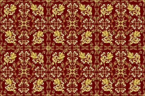 Golden pattern on brown, yellow and red colors with golden elements. Seamless da Stockillustratie