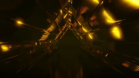 Golden pattern frame is flying through the darkness corridor.,4К Background. Video stock 157818665