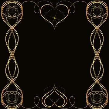 Golden pattern, frame with hearts Illustrazione stock
