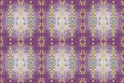 Golden pattern on gray, purple and neutral colors with golden elements. Seamless Stock Illustration