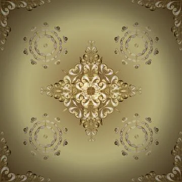 Golden pattern on neutral and beige colors with golden elements. Backdrop, fabri イラスト素材