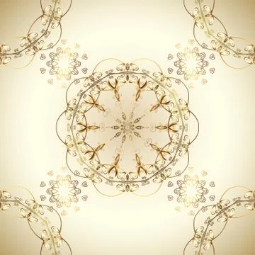 Golden pattern on neutral and beige colors with golden elements. Classic vintage Stock Illustration