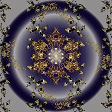 Golden pattern on neutral, blue and white colors with golden elements. Seamless Illustrazione stock