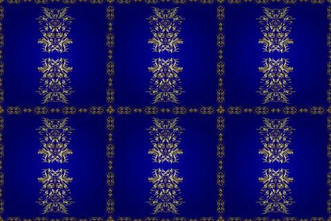 Golden pattern on neutral, brown and blue colors with golden elements. Ornate ra Stock Illustration