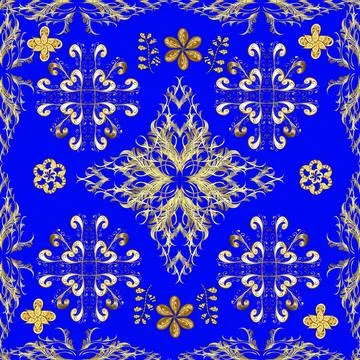 Golden pattern on neutral, yellow and blue colors with golden elements. Islamic 스톡 일러스트