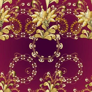 Golden pattern on purple and red colors with golden elements. Classic golden pat Stock Illustration