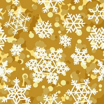 Golden pattern seamless backgrounds with white snowflakes Stockillustratie