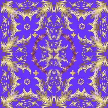 Golden pattern on violet, yellow and neutral colors with golden elements. Seamle イラスト素材