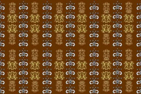 Golden pattern on white, black and brown colors with golden elements. Raster gol Illustrazione stock