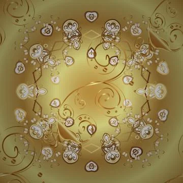 Golden pattern on yellow and neutral colors with golden elements. Vector orienta Stock Illustration