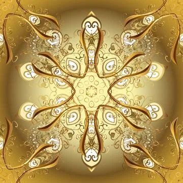 Golden pattern on yellow, brown and beige colors with golden elements. Seamless Illustrazione stock