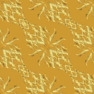 Golden pattern on yellow, brown and neutral colors with golden elements. Vector Stock Illustration