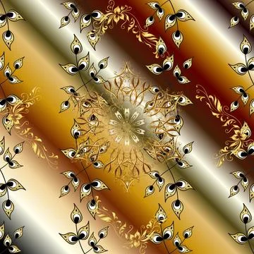Golden pattern on yellow, brown and beige colors with golden elements. Ornate ve イラスト素材