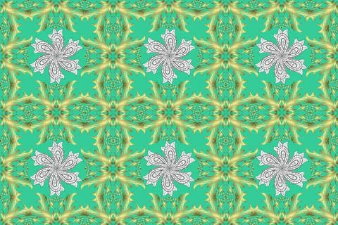 Golden pattern on yellow, neutral and green colors with golden elements. Ornate 库存插图