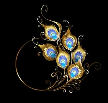 Golden peacock feather monogram Stock Illustration