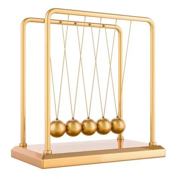 Golden Pendulum, Newton's cradle front view, 3D rendering Stock Illustration