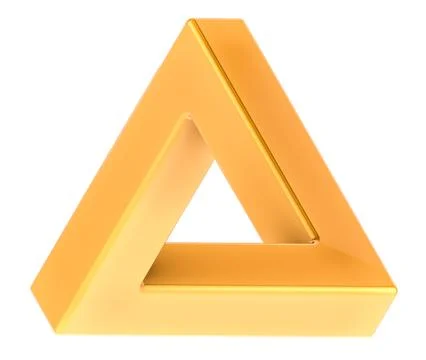 Golden Penrose triangle impossible, optical illusion and paradox, 3d renderin Stock Illustration